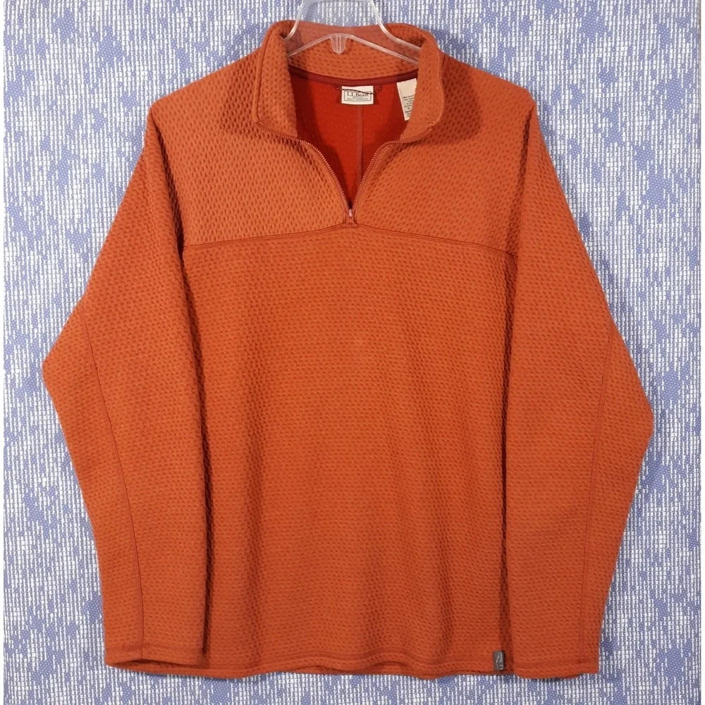 L.L. Bean Sweater Mens XL Tall Orange Pullover 1/4 Zip Waffle Knit Mock Neck